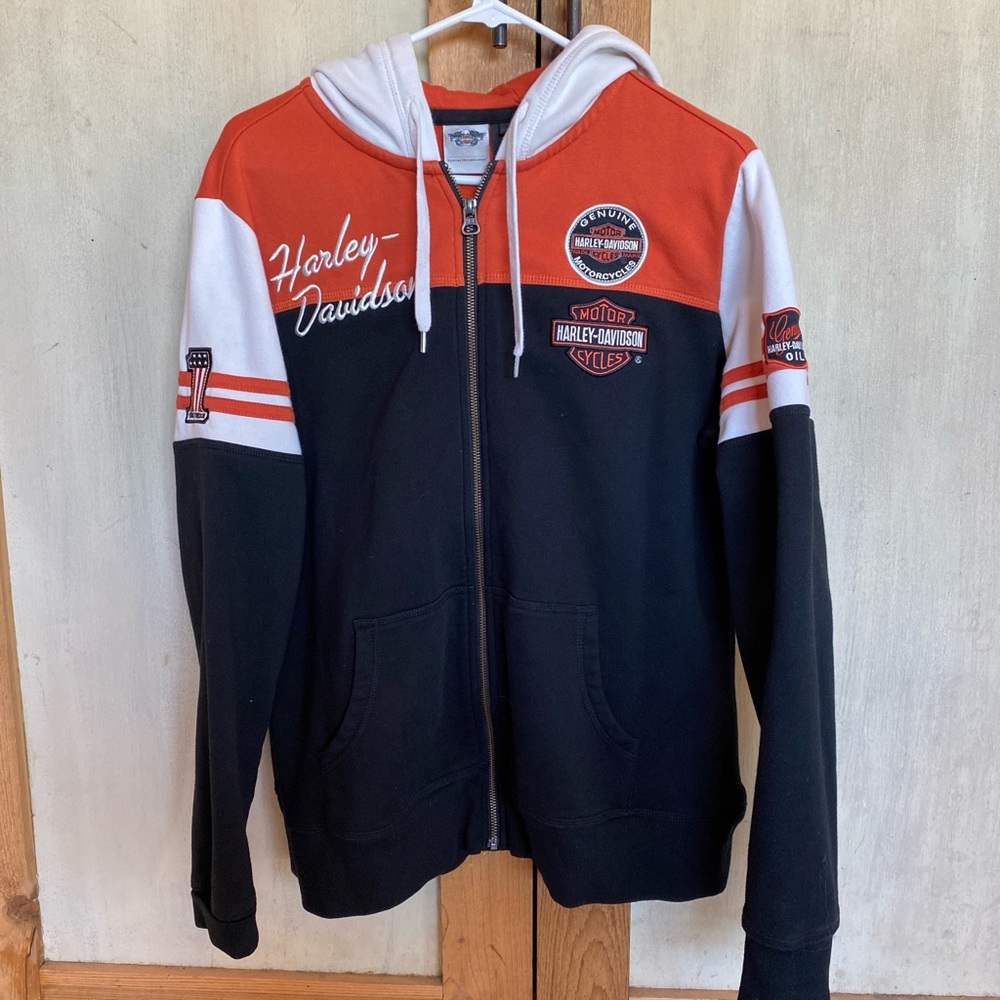 Harley-Davidson Embroidered Black, Orange, and White Sweatshirt - Picture 2 of 6